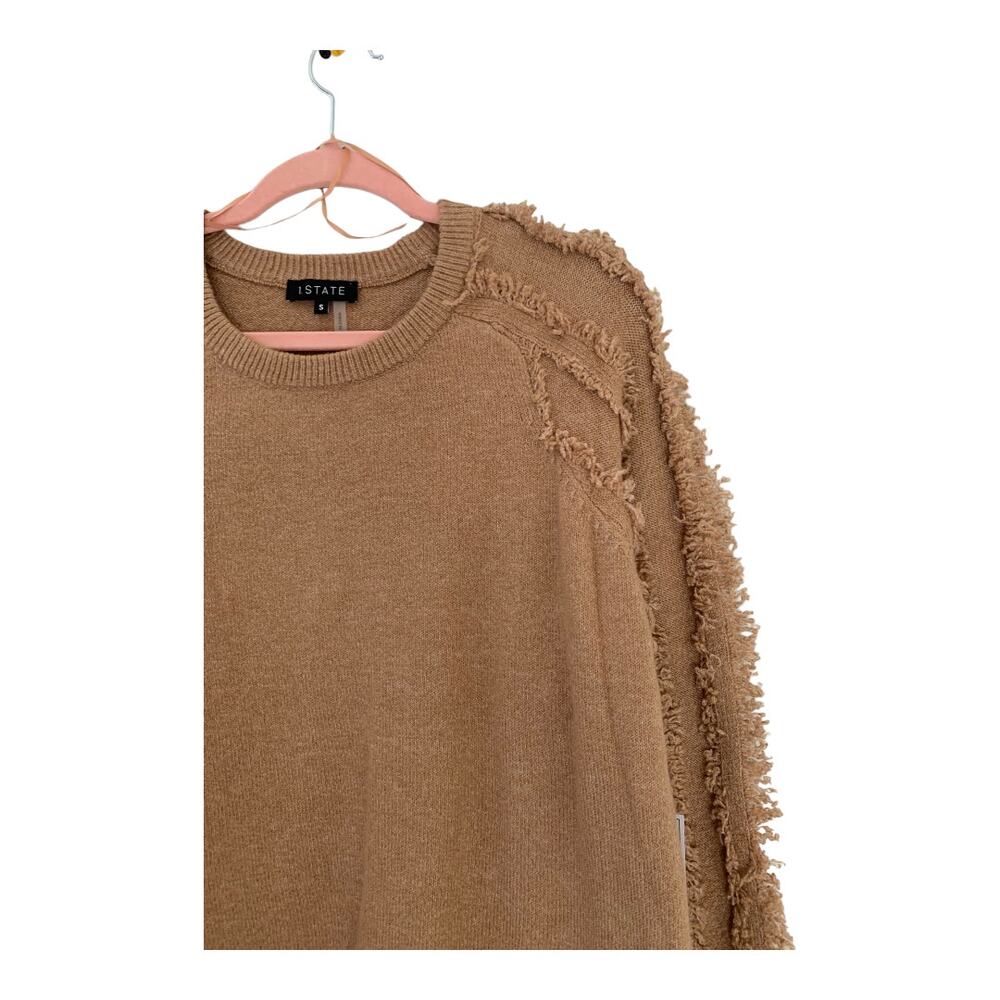 NWT 1.State Boho Wild Thing Crew Neck Fringe Sleeves Sweater In Brown Small - Picture 2 of 12